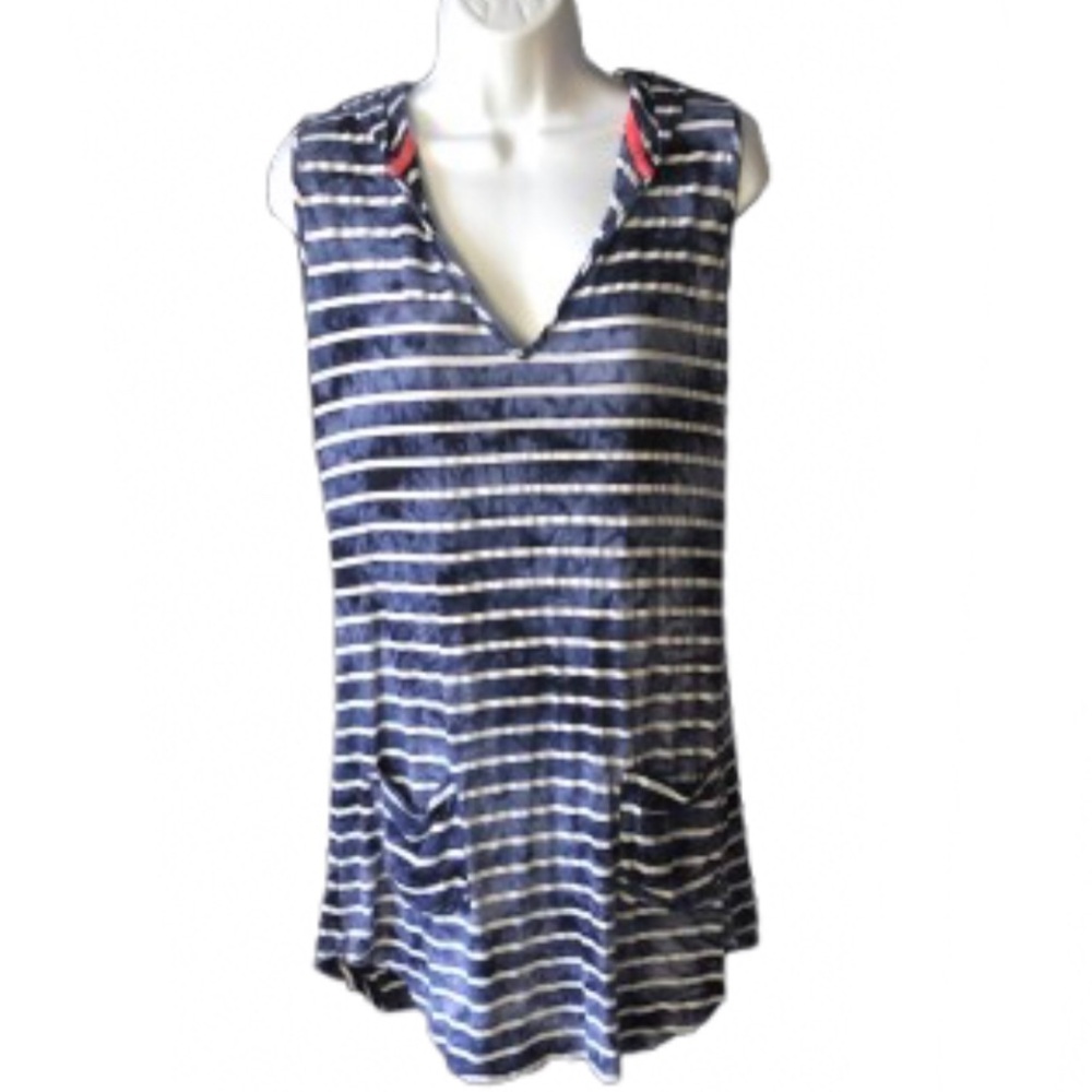 AKINI NAVY/WHITE STRIPED SWIM COVERUP • Sz S